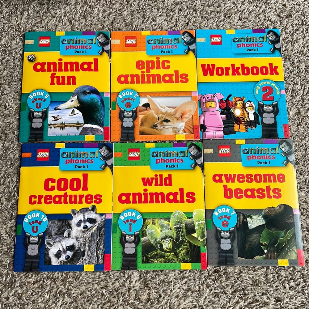 5 Lego Animal Phonics Books + Workbook